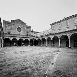 Piazzetta and Basilica dei servi di Maria — Bologna, Italy.