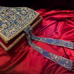 14th century miter of St Isidoro in the museum — Basilica Santuario di Santo Stefano — Bologna.