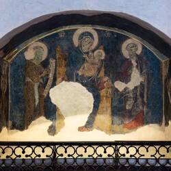 14th century fresco of the Virgin with the Child between St. john the Baptist and St Peter.