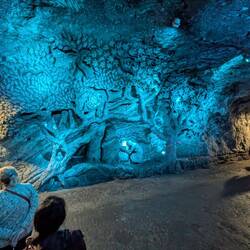 A group of art students are carving this scene out of salt. Unfinished but worthy of admiration