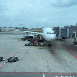 DQ-FJT (Island of Taveuni) at the gate in SIN awaiting its return to homebase as FJ362.