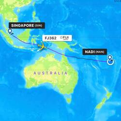 Routing of FJ362 as recorded on FlightRadar24.