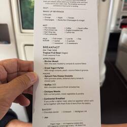 Breakfast menu on FJ362.