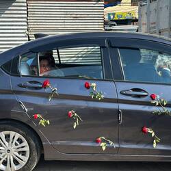 Vishy and his parents rolling up in style