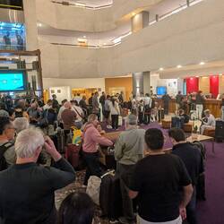 The line to check into the airport hotel was a little over an hour wait
