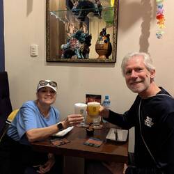 Nina has the original Pisco Sour, Michael has the passion fruit version