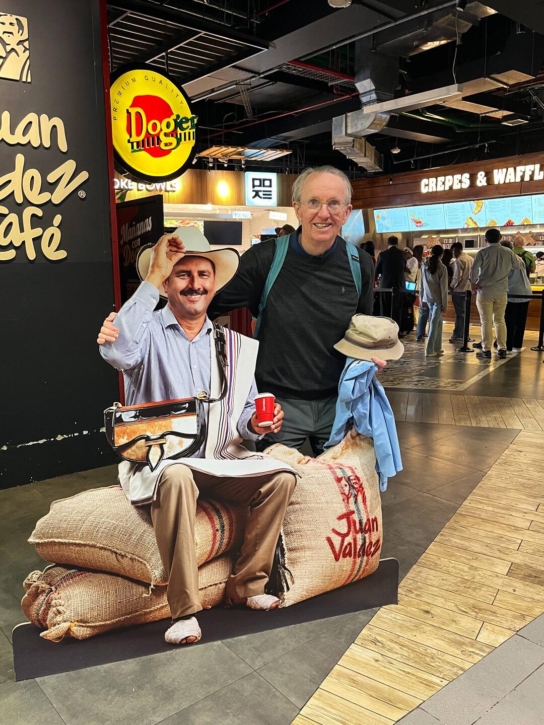 A warm welcome from Juan Valdez at the Pereira airport.