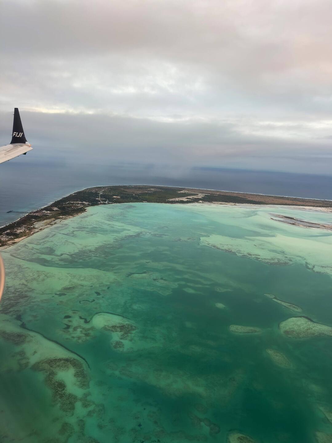 My seatmate took this photo for me while FJ822 was on finals over Christmas Island, Kiribati.