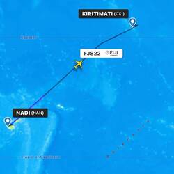 Flightpath of FJ822 as captured on FlightRadar24.