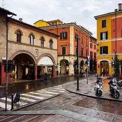 Rainy day view of Piazza Aldrovandi — Bologna, Italy.