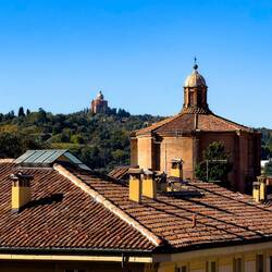 Can't resist sharing the amazing views from the Via Farini terrace ... San Luca (on the hill).