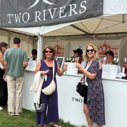 Stef and Cyndee sampling the Rose at Two Rivers
