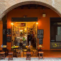 Our lunch spot ... taken on an early morning stroll before it was open for business — Bologna, Italy