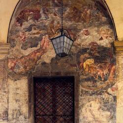 Chiesa di San Colombano e Santa Maria dell'Orazione — portico mural from the 16th century — Bologna.