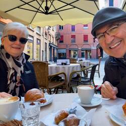 Our first cappuccino and cornetto breakfast ... Il Duca d'Amalfi — Bologna, Italy.