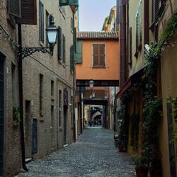 Streetscape on the way to the train station — Ferrara, Italy.