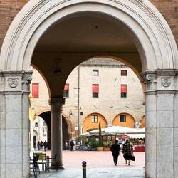 Entrance to Piazza del Municipio — Ferrara, Italy.