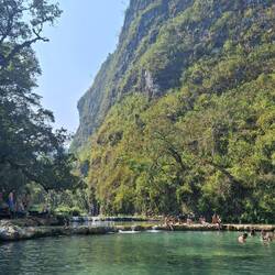 Lots of tourists in the cascading pools