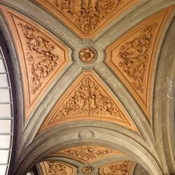 Ceiling detail of the portico — Bologna, Italy.