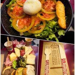 Caprese salad & burrata, and a selection of deli meats, cheeses, and croutons ... La Prosciutteria.