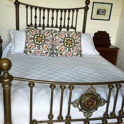 A bedroom in the hacienda . Very attractive pillows, I thought