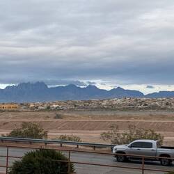 View of the mountains from our room on a clear day, the dust storm days these were not visible
