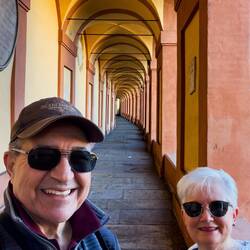 Let the climb begin ... from arch 318 of the portico — Bologna, Italy.