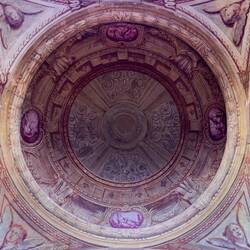 Decorated dome in the portico up to the sanctuary — Bologna, Italy.