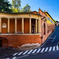 Looking towards the portico that leads up to the top of the hill — Bologna, Italy.