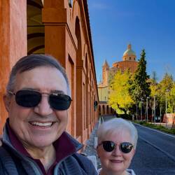 Our first glimpse of the sanctuary — Bologna, Italy.