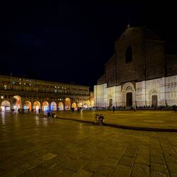 Basilica di San Petronio and a quiet night on Piazza Maggiore — Bologna, Italy.