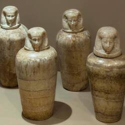 Alabaster canopic jars (1292-656 BC) — Museo Civico Archeologico di Bologna.