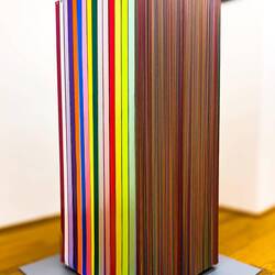 Paola Pivi's "I am a rainbow, too" consists of a collection of colored paper ribbons.