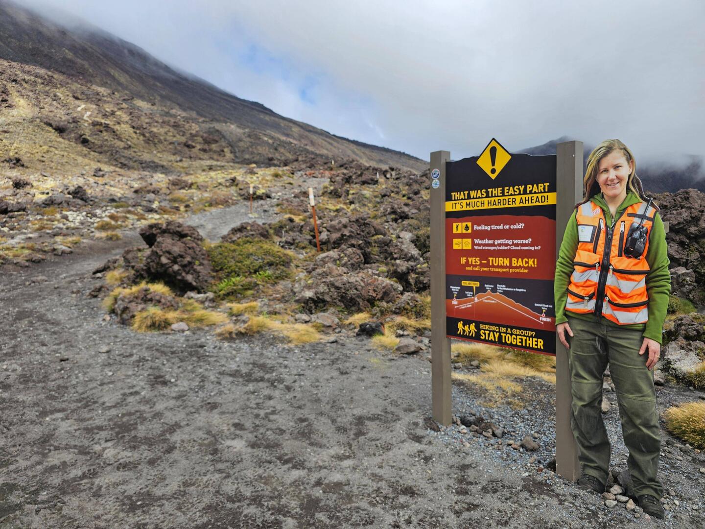 überall sind Frageschilder, ob das Wetter u. Kondition gut ist