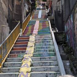 A stairway -- the escalators are replacing these