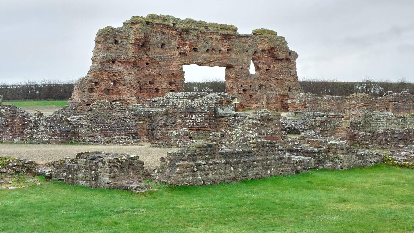 Wroxeter Roman City; view of the Basilica wall remains