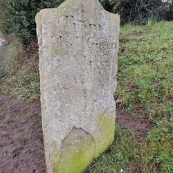 A closer view of a milestone. We couldn't read the inscription on this one.