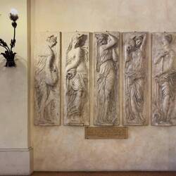 16th century bas relief panels of the nymphs from the Fountain of the Innocents in Paris.