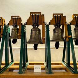 A set of small bells in the museum portion of the tower — Palazzo d'Accursio.