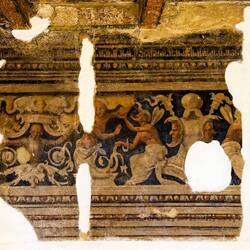 Fragment of the frescoes that once decorated the tower walls — Palazzo d'Accursio.