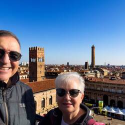 Atop the clock tower — Palazzo d'Accursio.