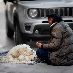 Sand art on the street — Bologna, Italy.