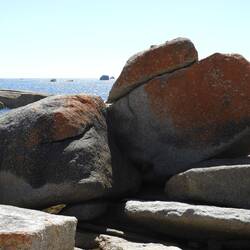 Orange lichen covered rocks