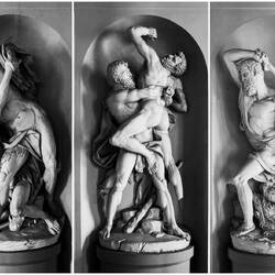 Some of the 12 tasks set Hercules is depicted in these statues — Palazzo Hercole.