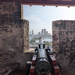 What the cannoneer sees. The old city is off to the right.