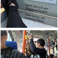 wenig Platz im Bus, ich spiele beim Rückweg "Gespäckstück"