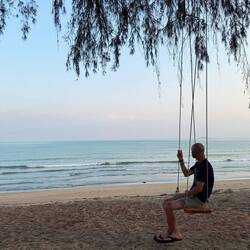 We ate our breakfast here (Thais love a rustic swing on a beach).
