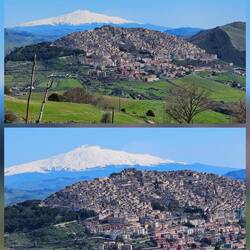 164 km vom Etna entfernt und er präsentiert sich immer noch