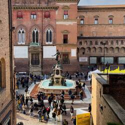 The Neptune Fountain from Palazzo Re Enzo — Bologna, Italy.