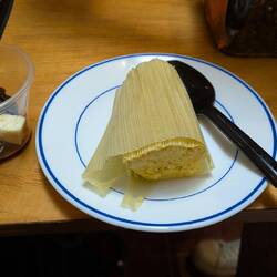Humita, more like a cornbread than a tamal, and higos con queso (syrupy figs and fresh cheese)